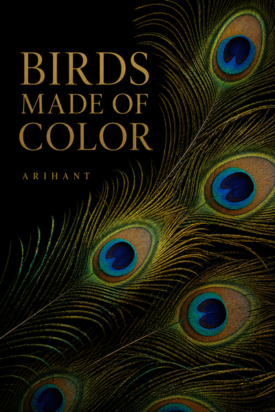 Portrait-format book cover titled Birds Made of Color with peacock feathers.