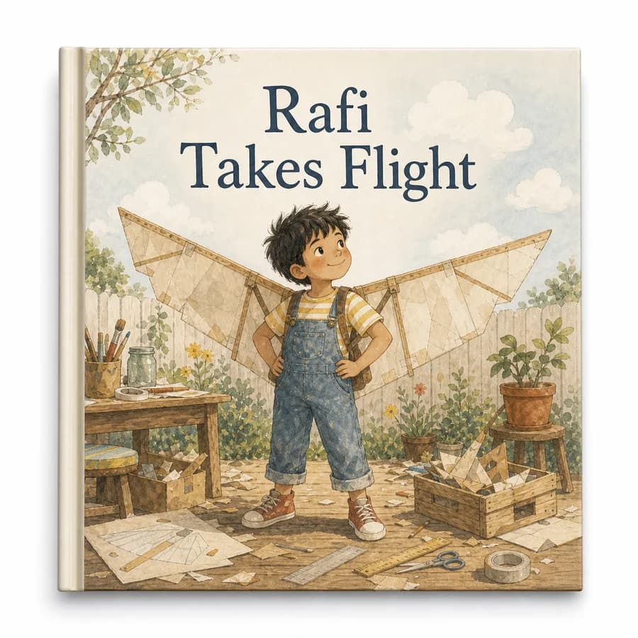 Custom hardcover cover titled Rafi Takes Flight.