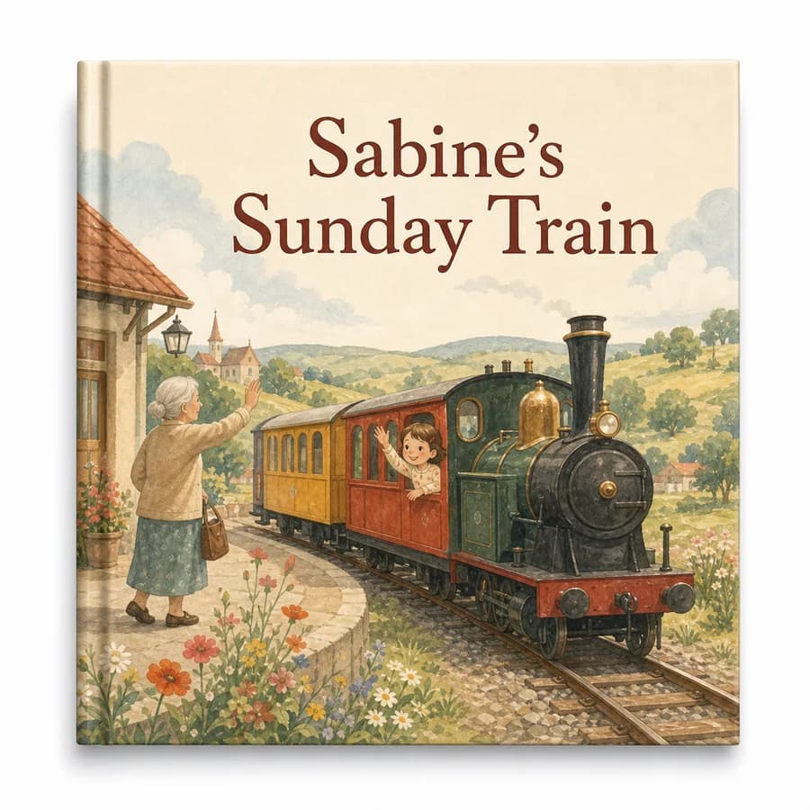 Custom hardcover cover titled Sabine's Sunday Train.