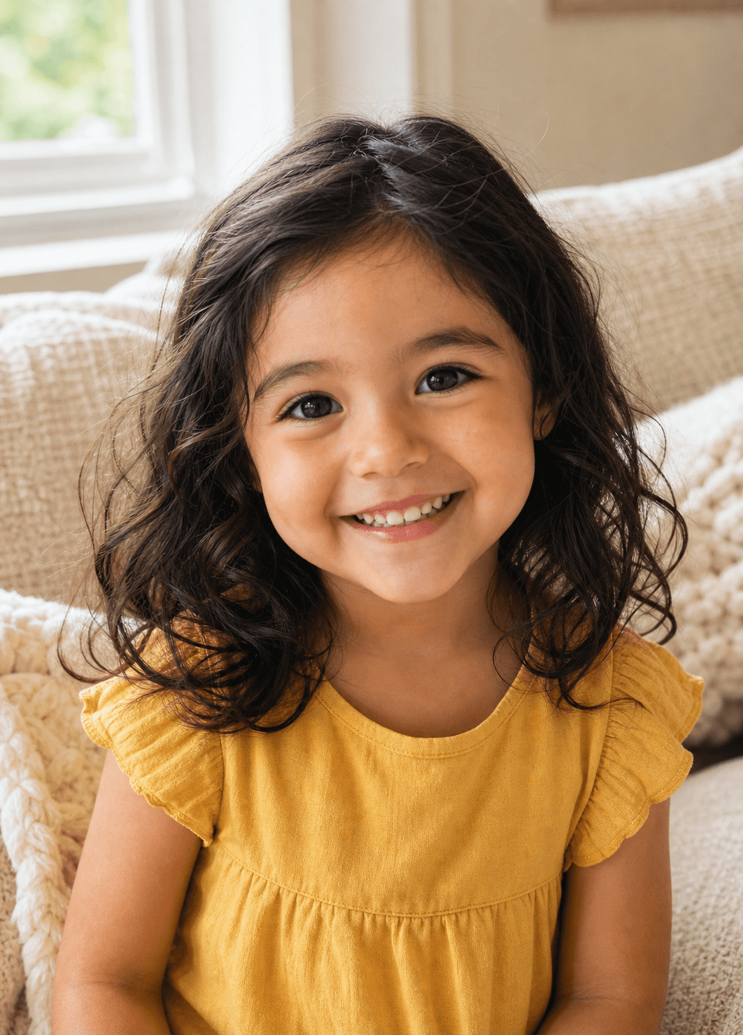 Maya's source photo in a yellow dress.
