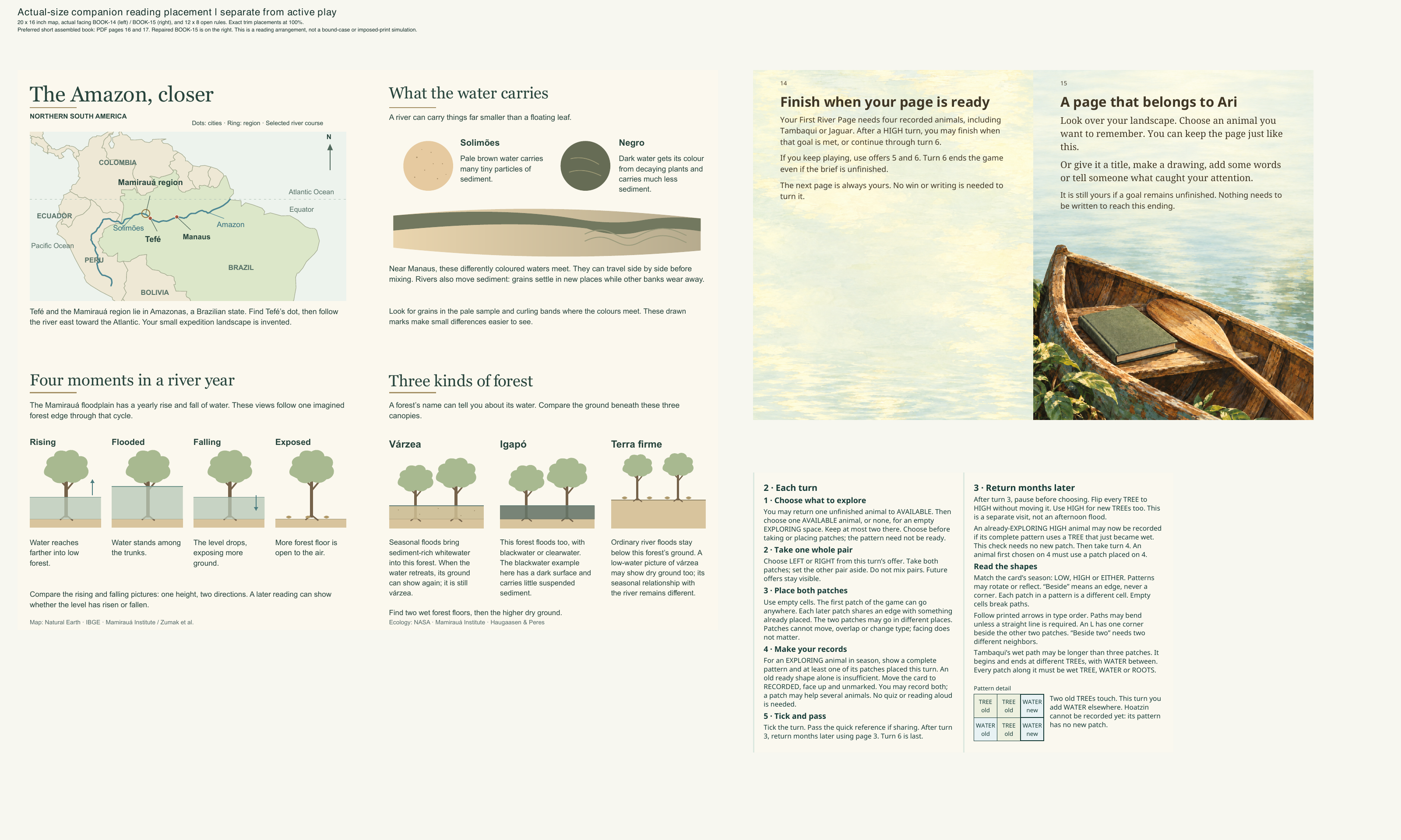 Separate map, actual facing book pages 14 and 15, and rules placement